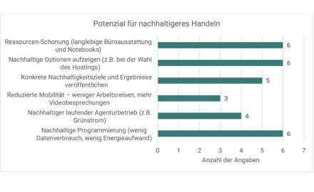 Grafik der Ergebnisse zur Umfrage nach Bereichen für nachhaltiges Handeln, z.B. Green Hosting, Öko-Strom, usw.